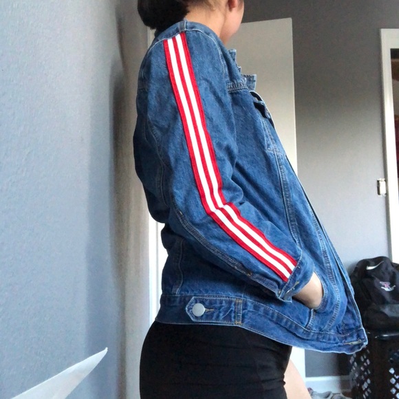 red white and blue jean jacket